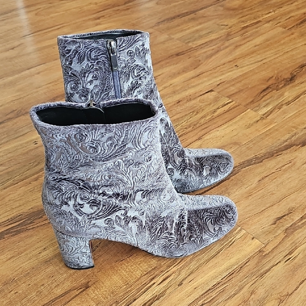 Marc Fisher Gray Velvet Ankle Boots with Block Heel